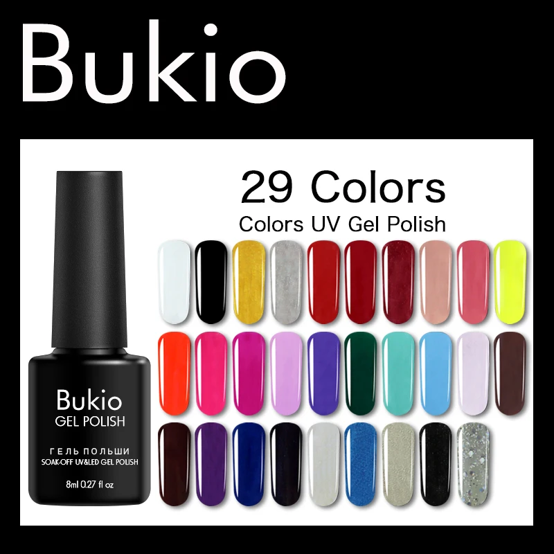 

Bukio 29 Colors Nail Gel Polish 8ml UV Gel Varnish Nail Art Semi Permanent Hybrid Nail Polish Set GelLak Top Primer Base