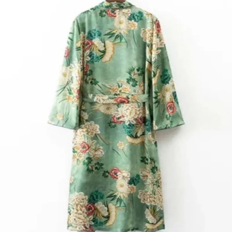 Винтажное этническое длинное японское кимоно с цветочным принтом, женские топы, v-образный вырез, длинный рукав, длинная блуза, повседневная для женщин
