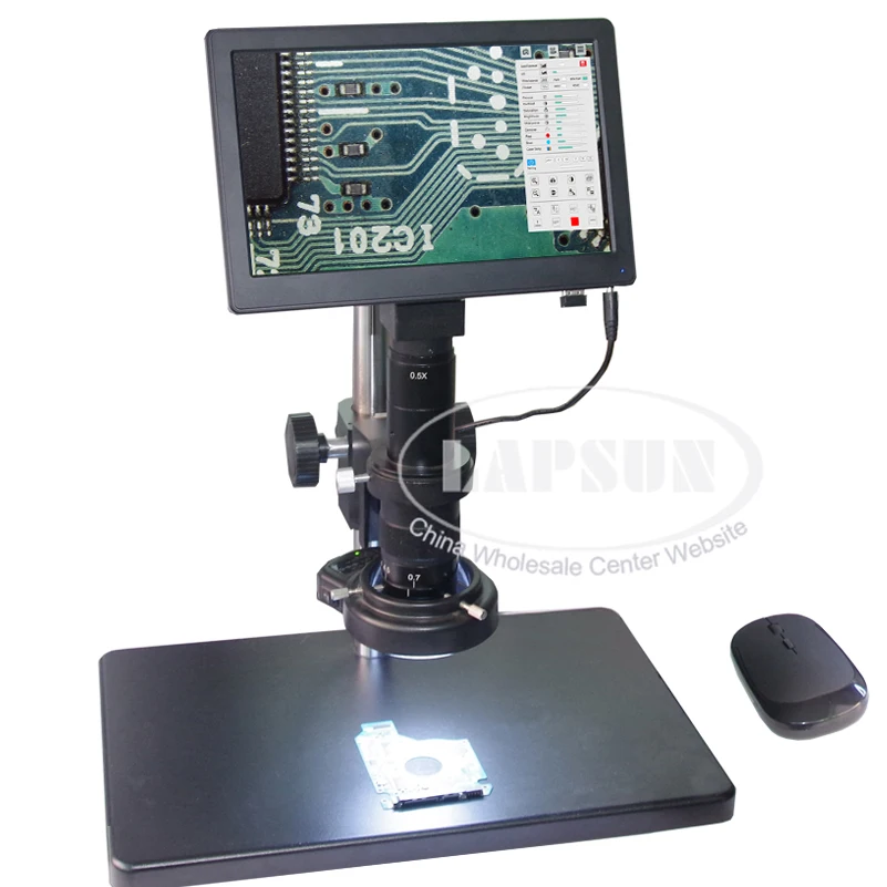 

1080P 60FPS Digital C-mount Microscope Camera Industrial Integrated with 9 inch LCD Monitor Stereo Table Stand 180X C-mount Lens