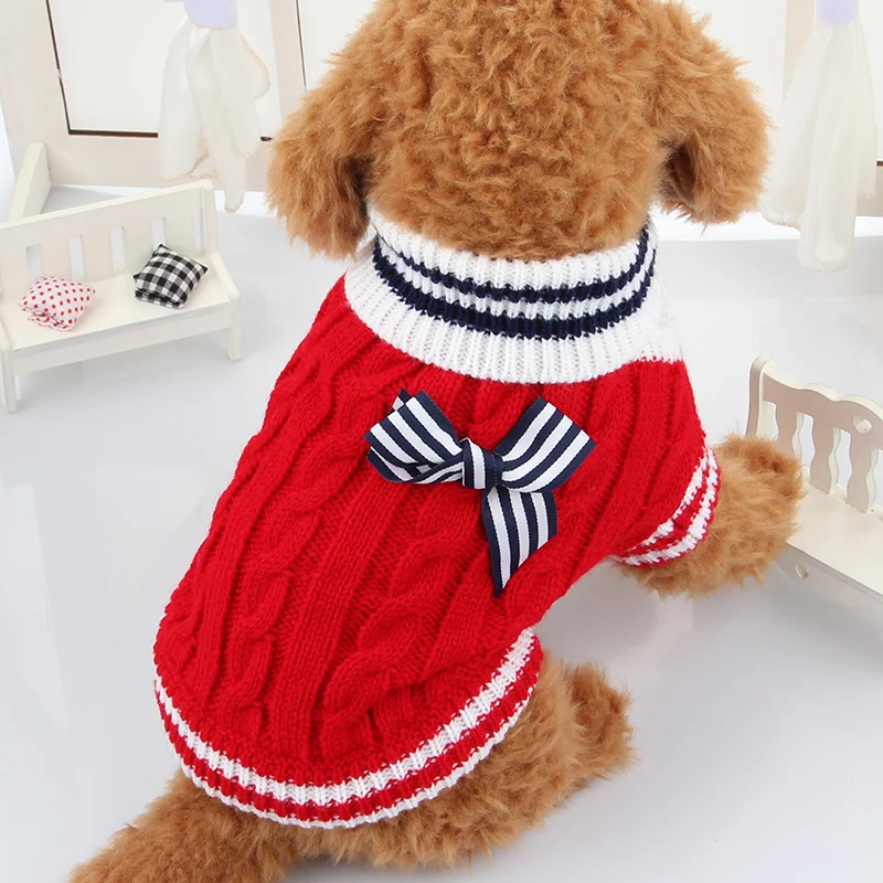 Маленький свитер для щенка собаки одежда зима собака Костюмы верхняя одежда Вязание зимнее теплое пальто Йоркшир Чихуахуа костюм - Цвет: Красный