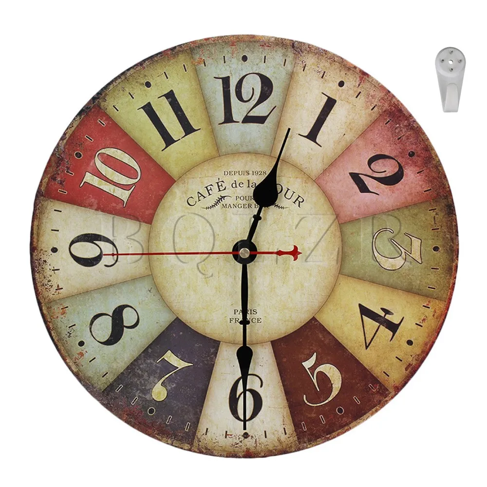 

BQLZR Home Office Retro Style 12'' Wooden Wall Clock Multicolor Arabic Numeral Design