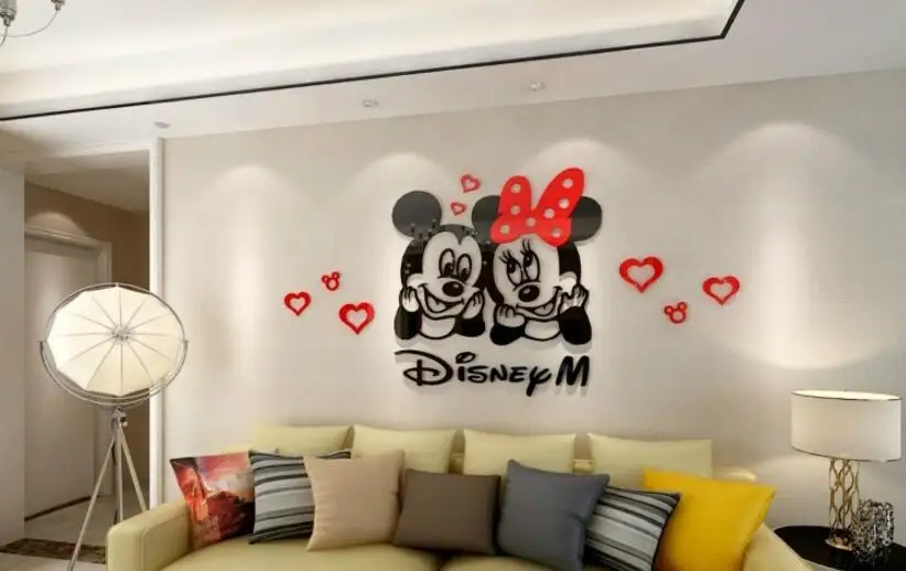 3D мультфильм Микки Минни акриловые настенные наклейки для спальни мебель гостиной диван ТВ фон вход акриловые наклейки