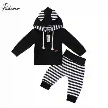 

Toddler Baby Boys Girls Clothing Newborn Hooded Tops T-shirt + Striped Pants Outfit Set Clothing 0-24M