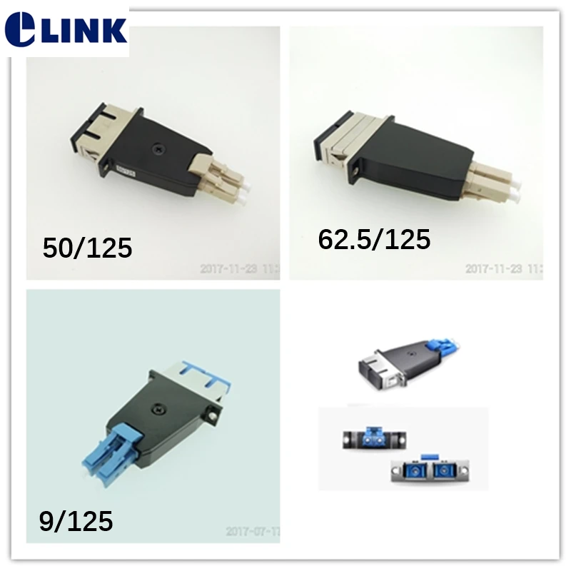 LC-SC fiber adapter FM hybrid duplex  female to male SM MM APC LC to SC DX fiber optic adapter ftth coupler free shipping ELINK sc coupler duplex ceramic alignment sleeve aqua mm