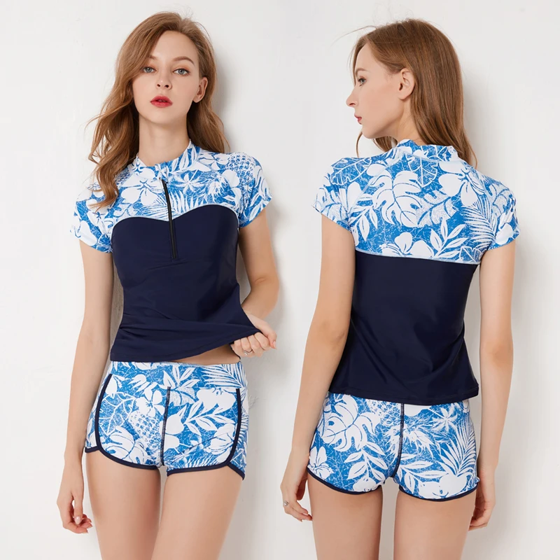 

Women's Rashguard Swimsuit Swimwear Quick Dry Short Sleeve 2-Piece - Swimming Surfing Patchwork Summer / Stretchy Plus Size 4XL