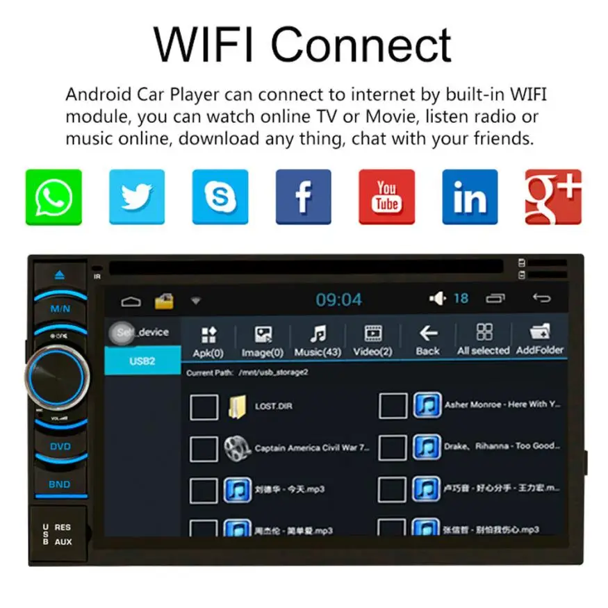 Sale 6.5 " HD Android Wifi GPS Nav Car In Dash USB/SD/AUX/MP3/CD DVD Player Double DIN FM Radio Bluetooth MIC built in cell phones 5