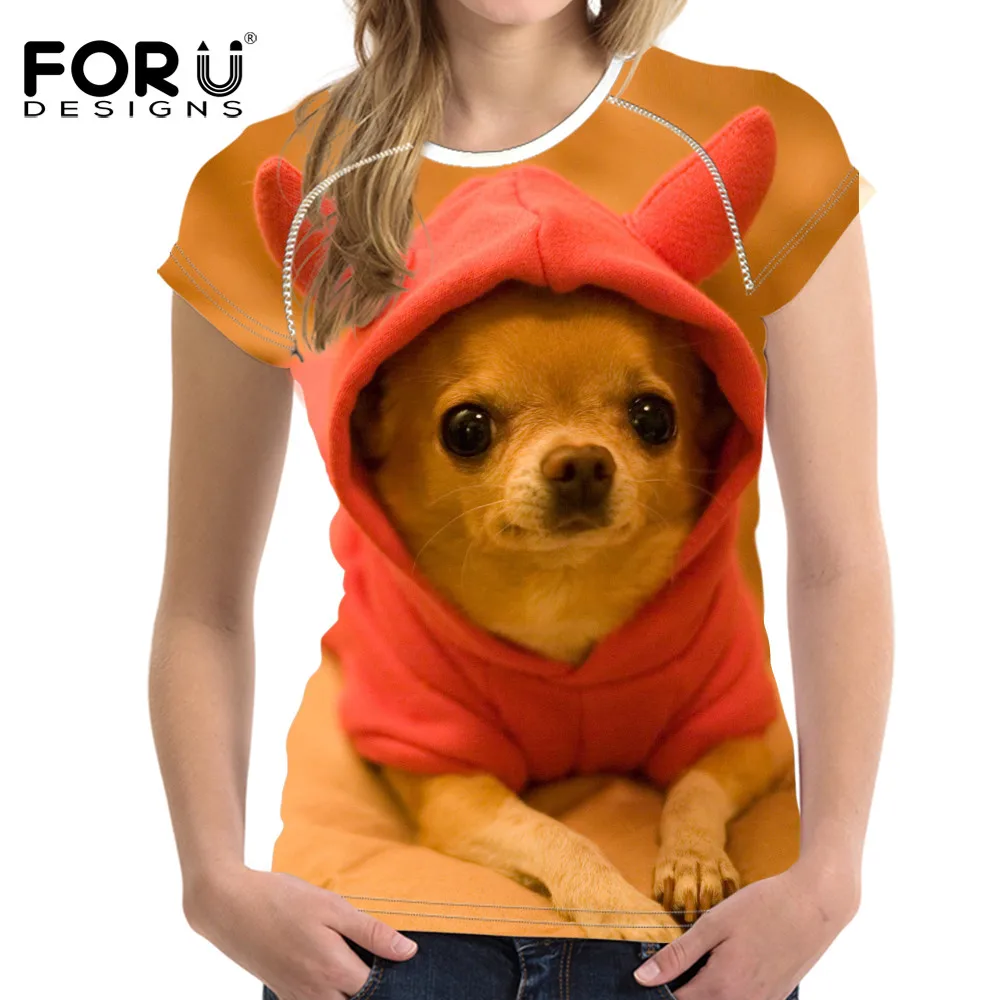 

FORUDESIGNS Super Cute Chihuahua T-shirts Women Summer Tops Tees Yorkshire T shirt Women Fashion bulldog Tshirts Vetement Femme