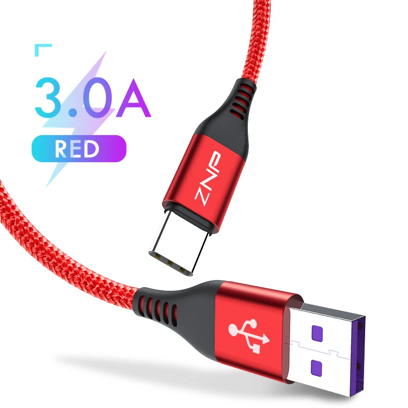 ZNP 3A usb type C кабель для samsung Xiaomi Redmi Note 7 K20 Oneplus 7 Pro Быстрая зарядка USB C зарядное устройство кабель usbc для мобильного телефона - Цвет: Красный