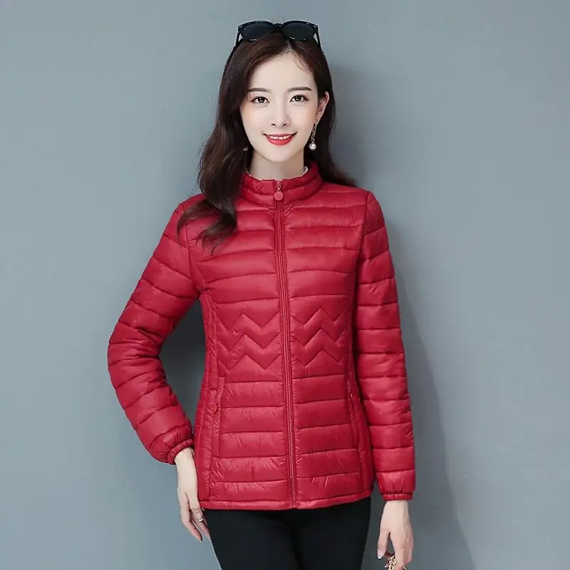 Mom's Thin Cotton Jacket Short Tops Winter Jacket Women Coat Korean Slim Plus size Female Parka Coat warm pattern Padded parka - Color: red