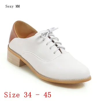 

Women Oxfords Shoes Loafers Flats Woman Casual Flat Lace Up Shoes High Quality Plus Size 34 - 40 41 42 43 44 45