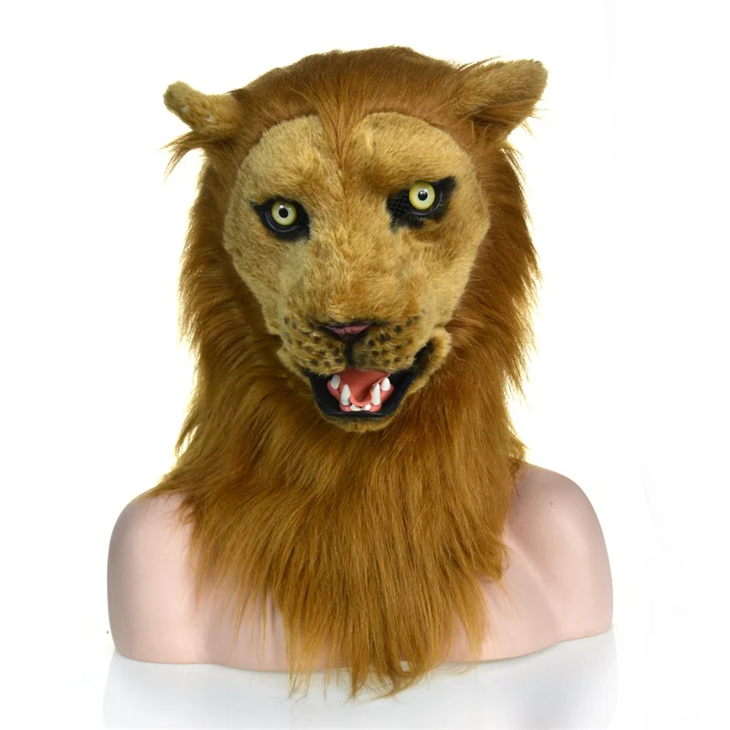 

Lion moving mouth mask with fur decorated for Halloween and party fun