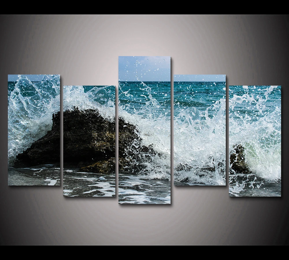 HD Print 5 pcs wave sea shore ocean seascape canvas painting home decor