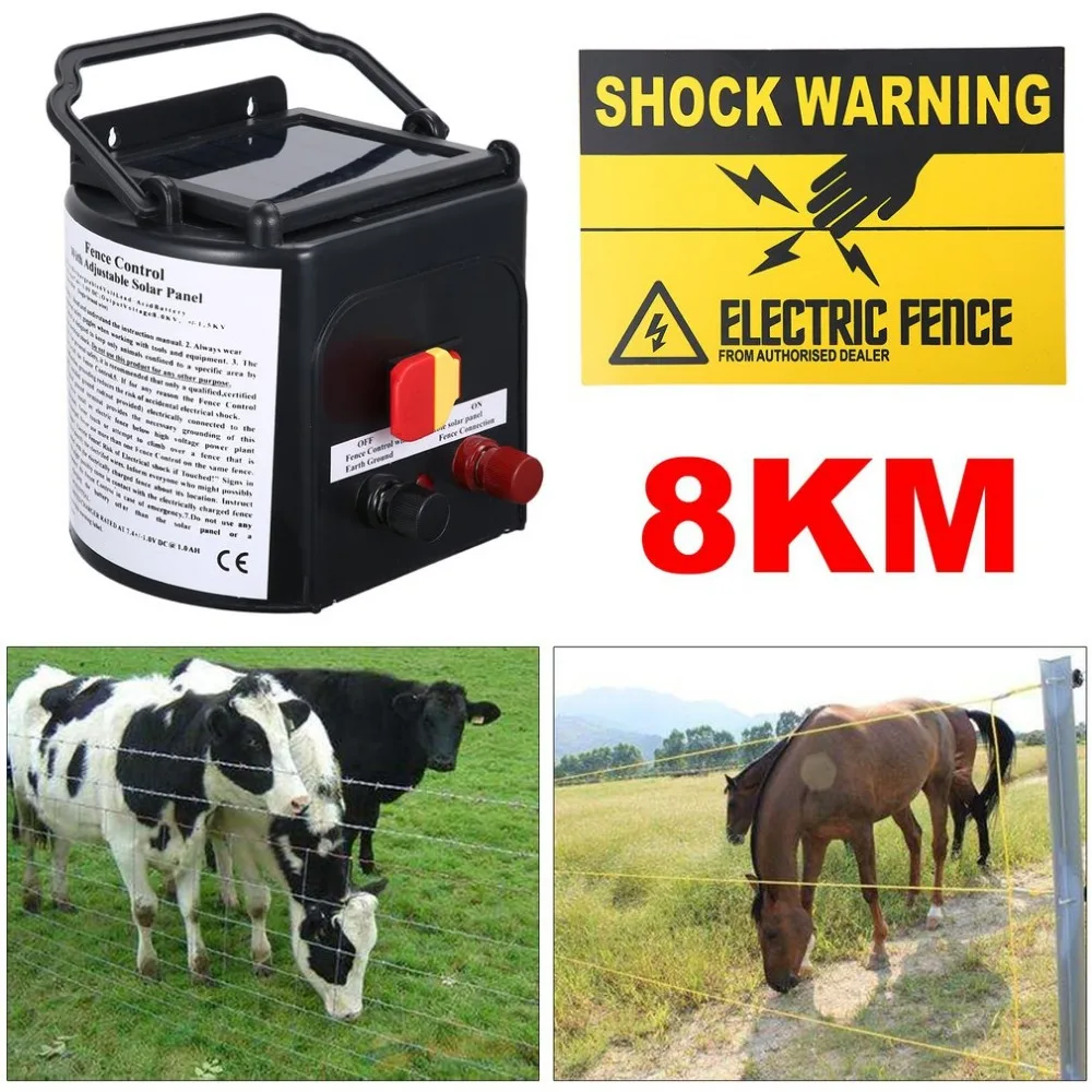 

Newest 8KM Solar Electric Fence Charger Fencing Energizer Controller Solar Panel Sheep Horse Solar Electric Fence Energizer