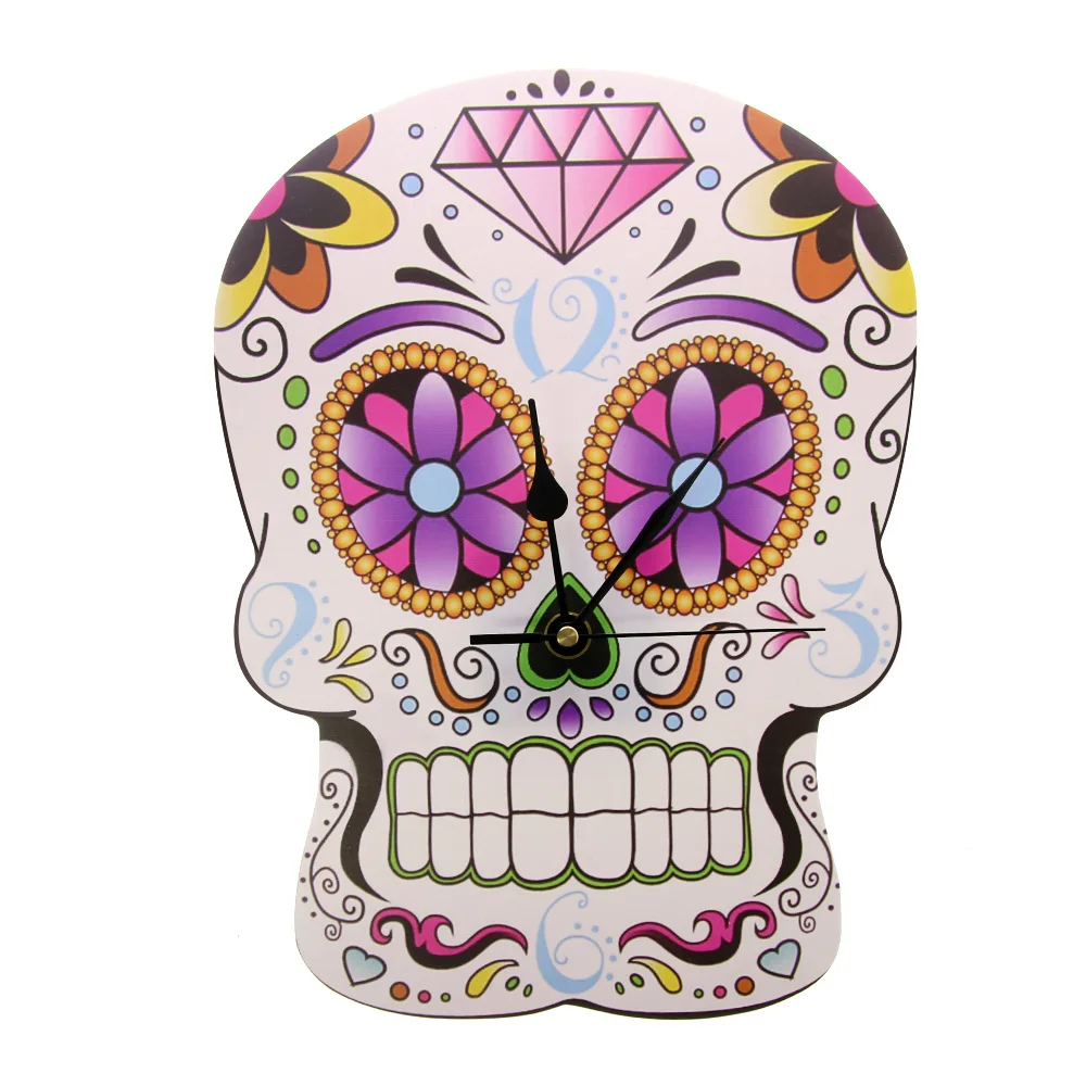 

Sugar Skull Wall Clock Dia de los Muertos Day of the Dead Halloween Home Decor Flower Patern Color Printed Modern Wall Watch
