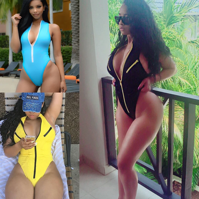 

Bikini 2019 Zipper One Piece Swimsuit Push Up Women Swimwear Plus Size High Leg Bath Clothes Thong Monokini Bathing Suits Women