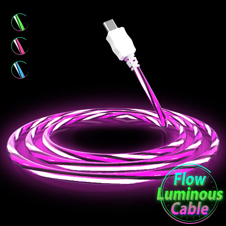 

LED Luminous Flowing Usb Cable Cabel Android Mobile Phone Charger Charging Cable Usb Data Cord Kabel Kablo For Samsung S8 S9 S10
