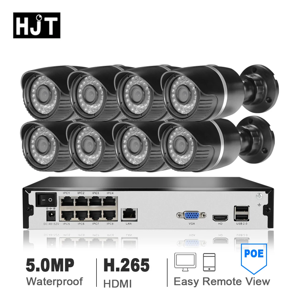 HJT H.265 4CH/8CH сетевая камера POE 8CH NVR CCTV Камера черный 36IR Ночное видение 48 V P2P Onvif 2 4