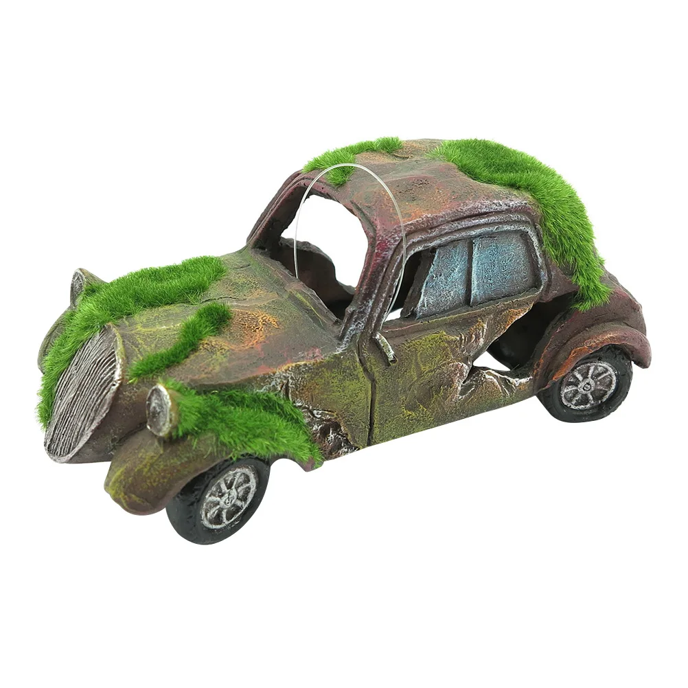 1PC Moss Decorative Safe Non-Toxic Imitation Old Car Ornament Fish Tank Decoration Aquarium Ornament Decoration - Цвет: Белый