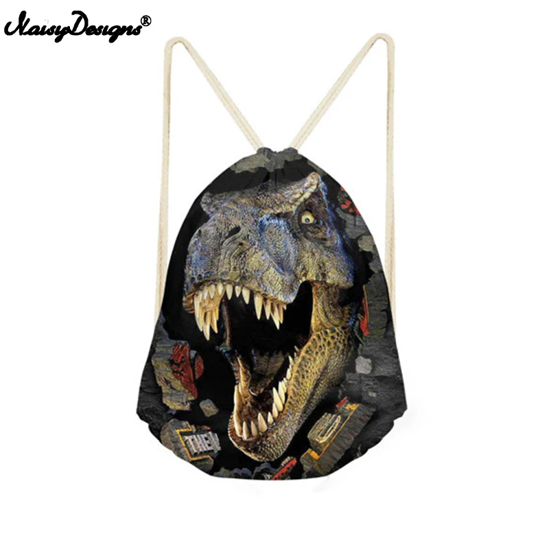 

NoisyDesigns Drawstring Bag Kids Dinosaur Bags 3D Animal Printing Men Backpack String Shoulder Bags for School Boys Casual Bags