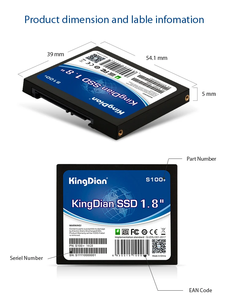 KingDian S100+ 8 ГБ 16 ГБ 32 ГБ SSD Внутренний твердотельный жесткий диск SATA SATAII 1,8 ''для настольных ПК