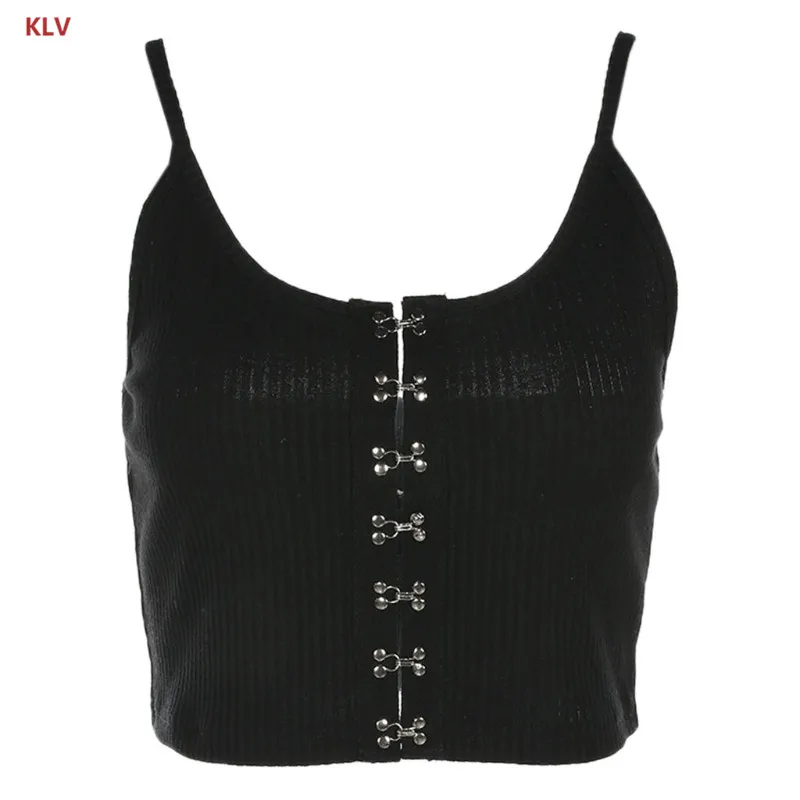 

Womens Halter Button Sleeveless Crop Top Sexy Spaghetti Strap Cami Shirts Tops