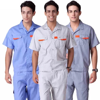 

(10 set-Shirt&Pant) 4XL comfortable grey working clothes Big Size Suit Sets Men Coveralls wholesale