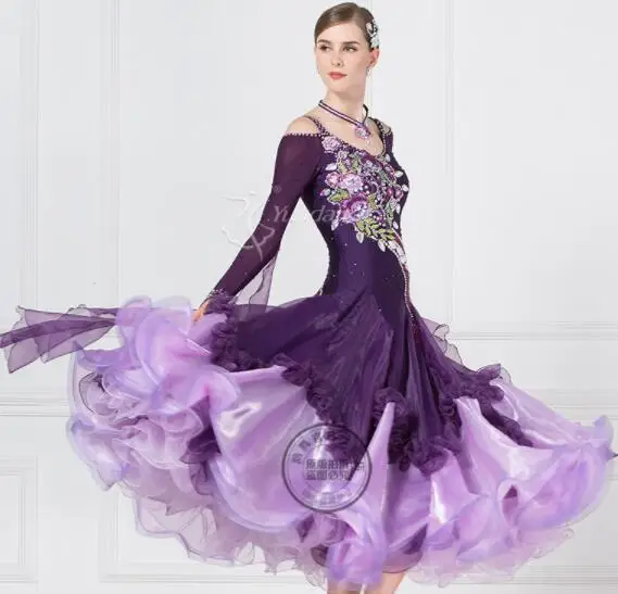 Высокое качество Современный Вальс Танго представление платье, Бальные соревнования танцевальные платья с бисером