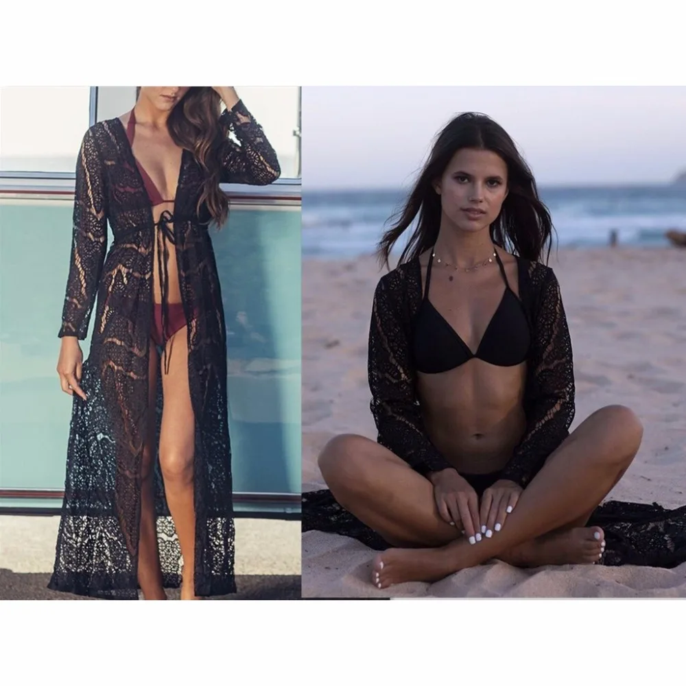 

Women Crochet Bikini Long Beach Dress Beach Cover-Ups Bathing Suit Beach Wear Pareos Tunics For Beach Robe de Plag T0088