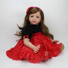 NPK brand large size fashion girl doll reborn toys brown long hair wig red dress princess toddler dolls for children toys