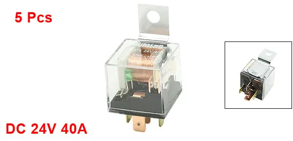 DC 24V 40A 1NO+1NC SPDT 5 Pin Male Green Pilot Lamp Auto Car Relay 5 Pcs