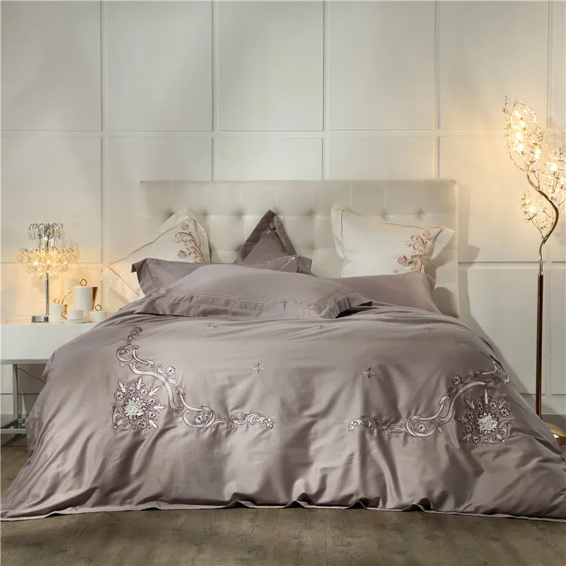 Комплект постельного белья из египетского хлопка кремового цвета в стиле принцессы, цвет: розовый, фиолетовый