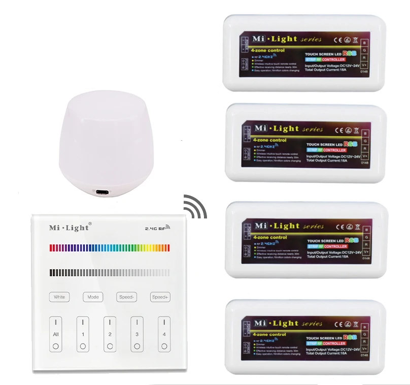 

Mi.light Wireless Wifi Ibox APP iOS Android RF Controller+B3 4-Zone RGB/RGBW Smart Panel Remote+2.4G RGB 4-Zone Led Controller