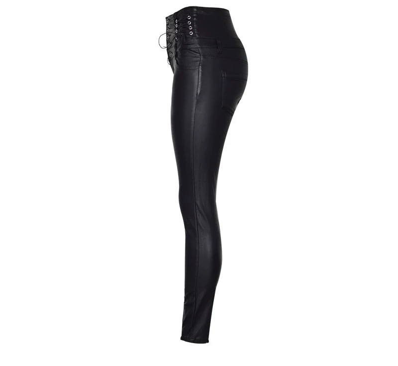 Стрейчевые женские брюки из искусственной кожи с супер высокой талией, однобортные узкие брюки с пуговицами, колготки, элегантный дизайн бренда размера плюс