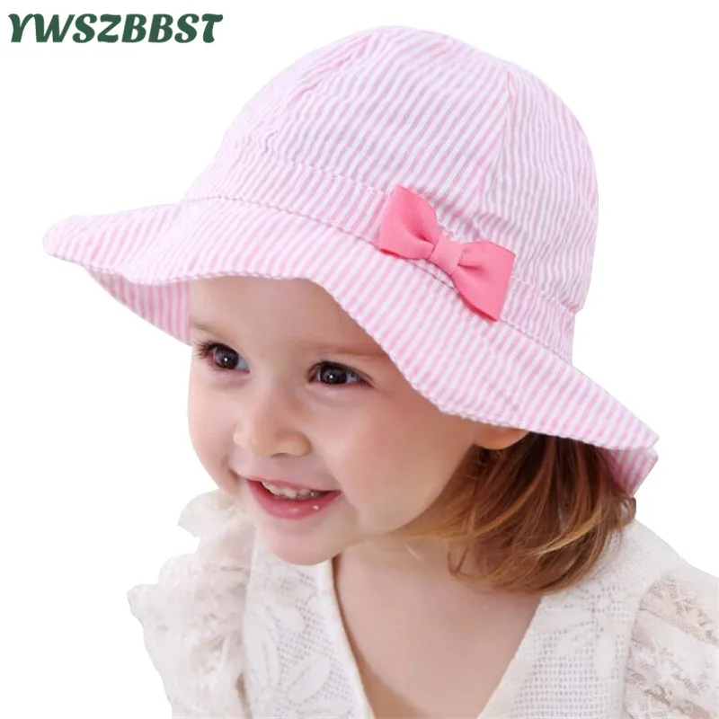 Fashion Striped Bowknot Girls Hat Baby Girl Hat Spring Summer Autumn Girls Sun Caps Beach