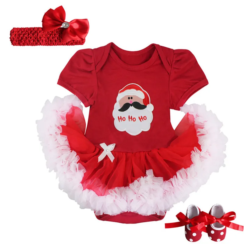 

Christmas Gifts Newborn Baby Costumes 4Pcs Kids Romper Girls tutu Dress+2Headband+ShoesToddler Clothes Sets Halloween