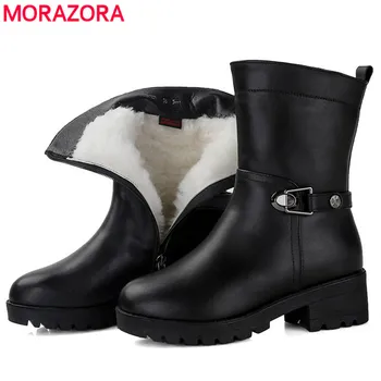 

MORAZORA 2020 Russia warm winter snow boots women genuine leather boots natural wool thick fur platform shoes woman ankle boots