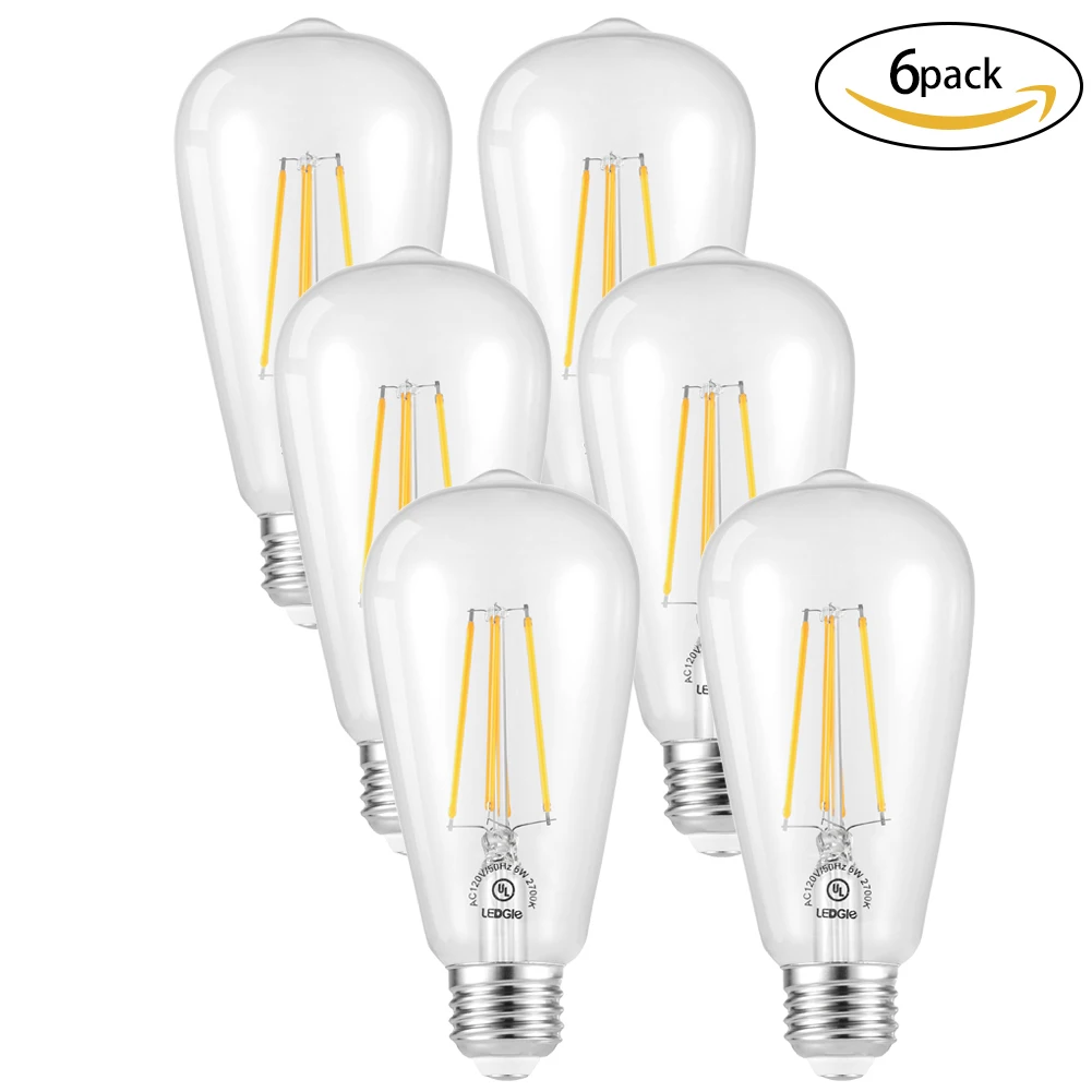

LEDGLE 6PCS 110-130V 6W LED Bulb Set Efficient LED Light Bulbs Dimmable Light for Indoor Lighting, 600lm, Warm White 2700K