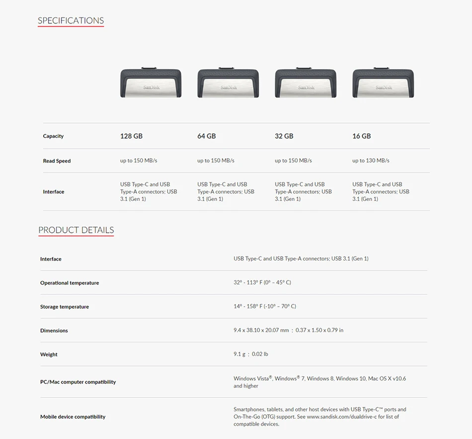 SanDisk SDDDC2 64 Гб USB флеш-накопитель 256 ГБ 128 ГБ 32 ГБ флеш-накопитель 3,1 type-C OTG usb-флэш-накопитель высокая скорость 150 Мб; s флеш-накопитель