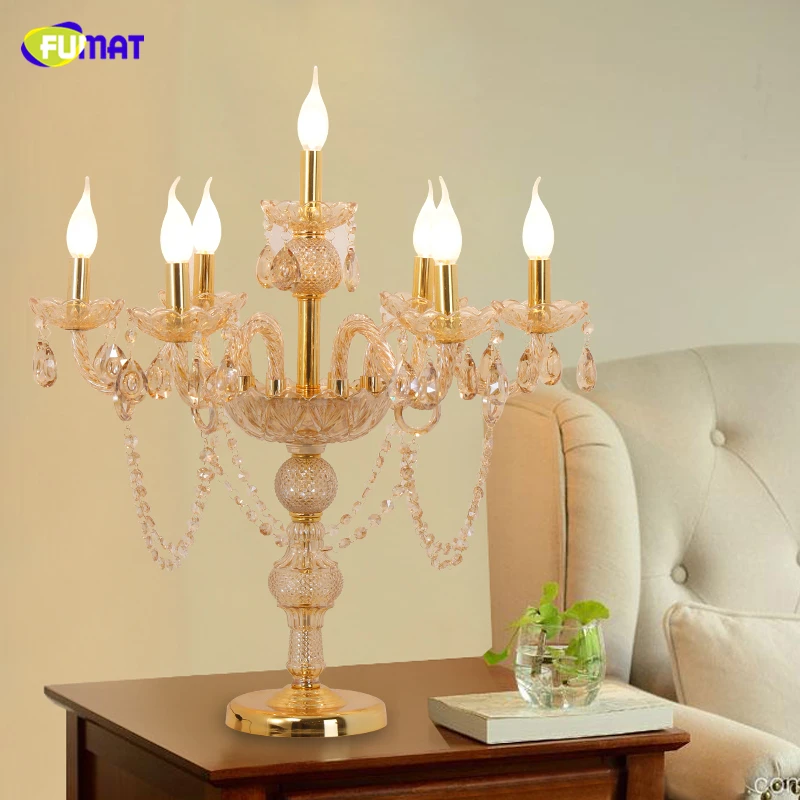 FUMAT Crystal Table Lamps Modern Art Copper Stand Lights For Living Room Bedside Floor Lights LED Fabric Shade Floor Lamp