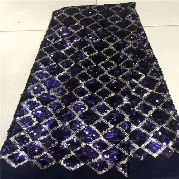 

2019 Latest Nigerian Lace Fabric High Quality Mesh Lace French Tulle Lace Fabric With 3d Sequins African Lace Material 5 Yards
