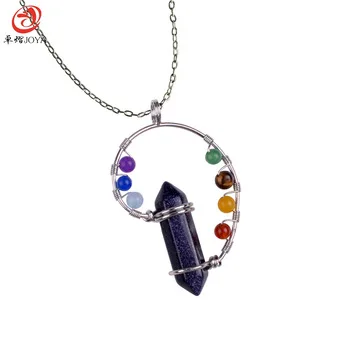 Seven Chakra Natural Stone pendant necklace Bullet Types Bule gold sand Necklace Healing Rainbow Jewelry For Women Christmas gif