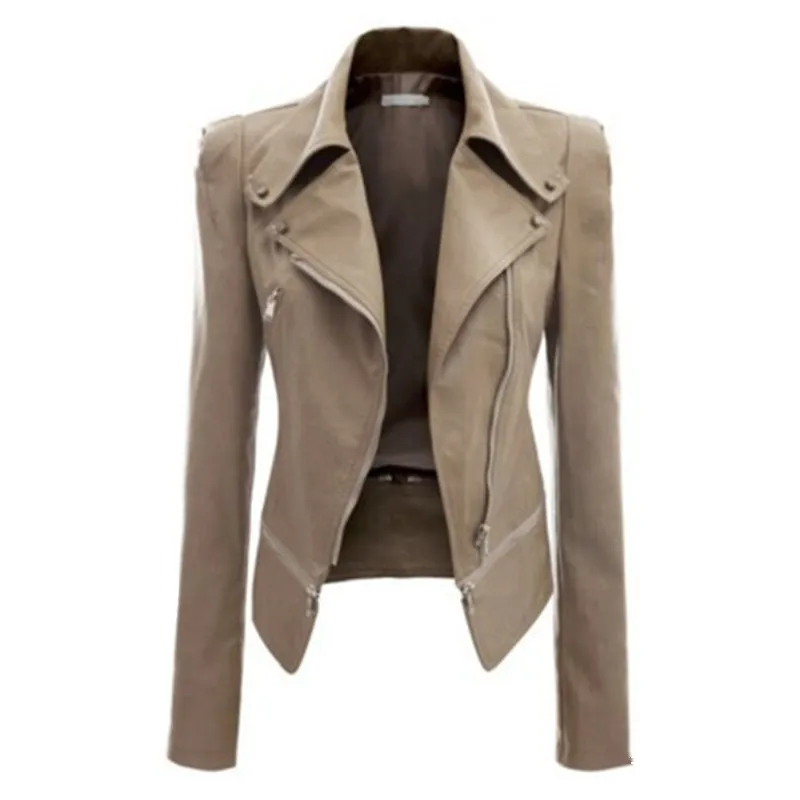 

Autumn Women faux Leather Jacket Gothic Black moto jacket Zippers Long sleeve Goth Female PU Faux Leather Jackets Woman Bikers