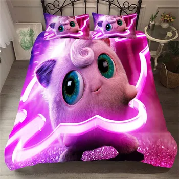 

HELENGILI 3D Bedding Set Pokemon Pikachu Print Duvet Cover Set Bedcloth with Pillowcase Bed Set Home Textiles #27-2