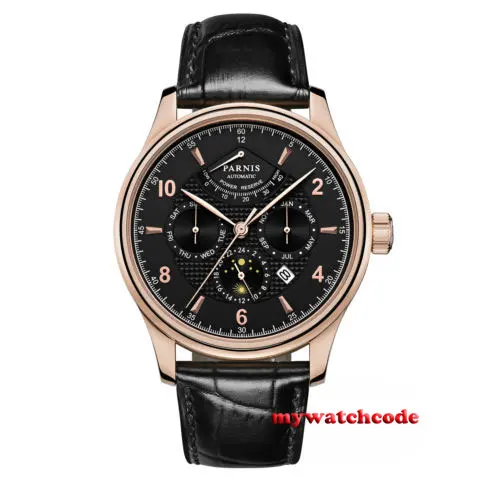 43mm Parnis Black Dial multi-function Power Reserve automatic Men's Watch P580 43mm Parnis Black Dial multi-function Power Reserve automatic Men's Watch P580