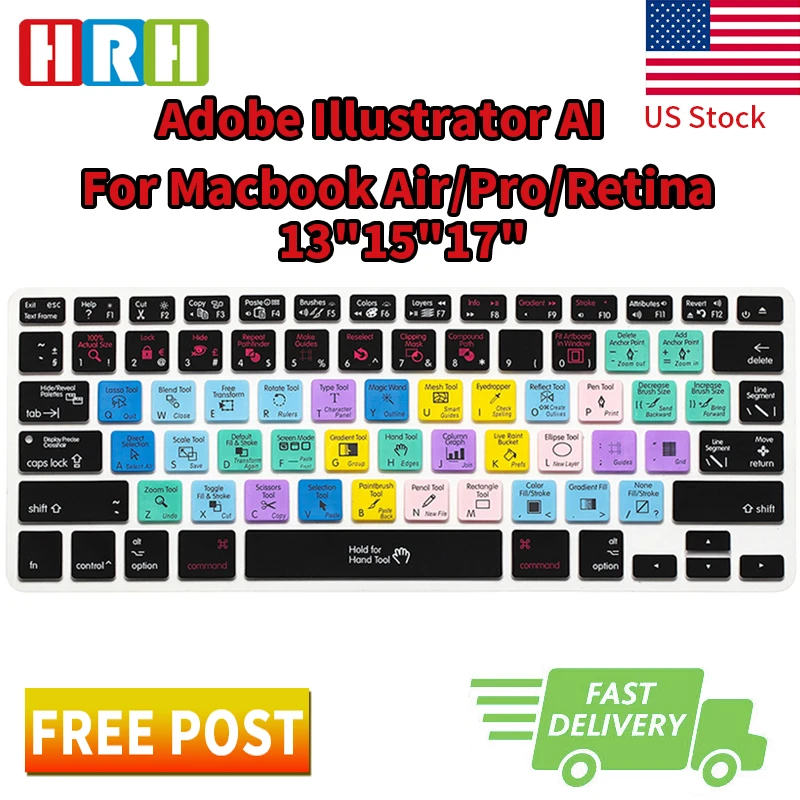 HRH Spanish Hot key Shortcut Function Silicone Keyboard Cover Skin for MacBook Air 13,Macbook Pro 13//15//17 /&Older iMac EU Layout-PS Adobe Photoshop with or w//out Retina Display, 2015 or Older Version