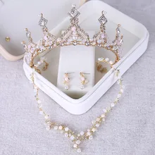 Красивые тиары, корона, ювелирные наборы, свадебные ожерелья, серьги, набор, модные аксессуары для волос, корона, ожерелье, серьги, набор