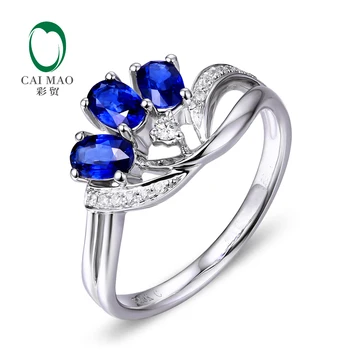 

Caimao 14Kt/585 White Gold 1.08ct Natural Sapphire 0.1ct Diamond Engagement Ring Jewelry Gemstone
