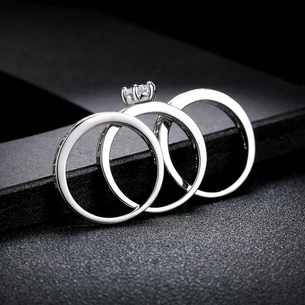 Double Fair Brand Flower Bridal 3 Rings Set For Women Cubic Zirconia Stone Fashion Party Jewelry Wholesale&Drop Shipping DFR060