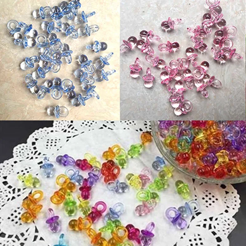 

50pcs Pink\Blue\White\Mltuicolor Mini Acrylic Pacifiers for Girl Baby Shower Party Favor Cake Decoration 8Z