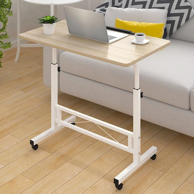 Adjustable Computer Desk Simple Mobile Lifting Laptop Table With Wheels Wood Laptop Table Beside Bed Sofa